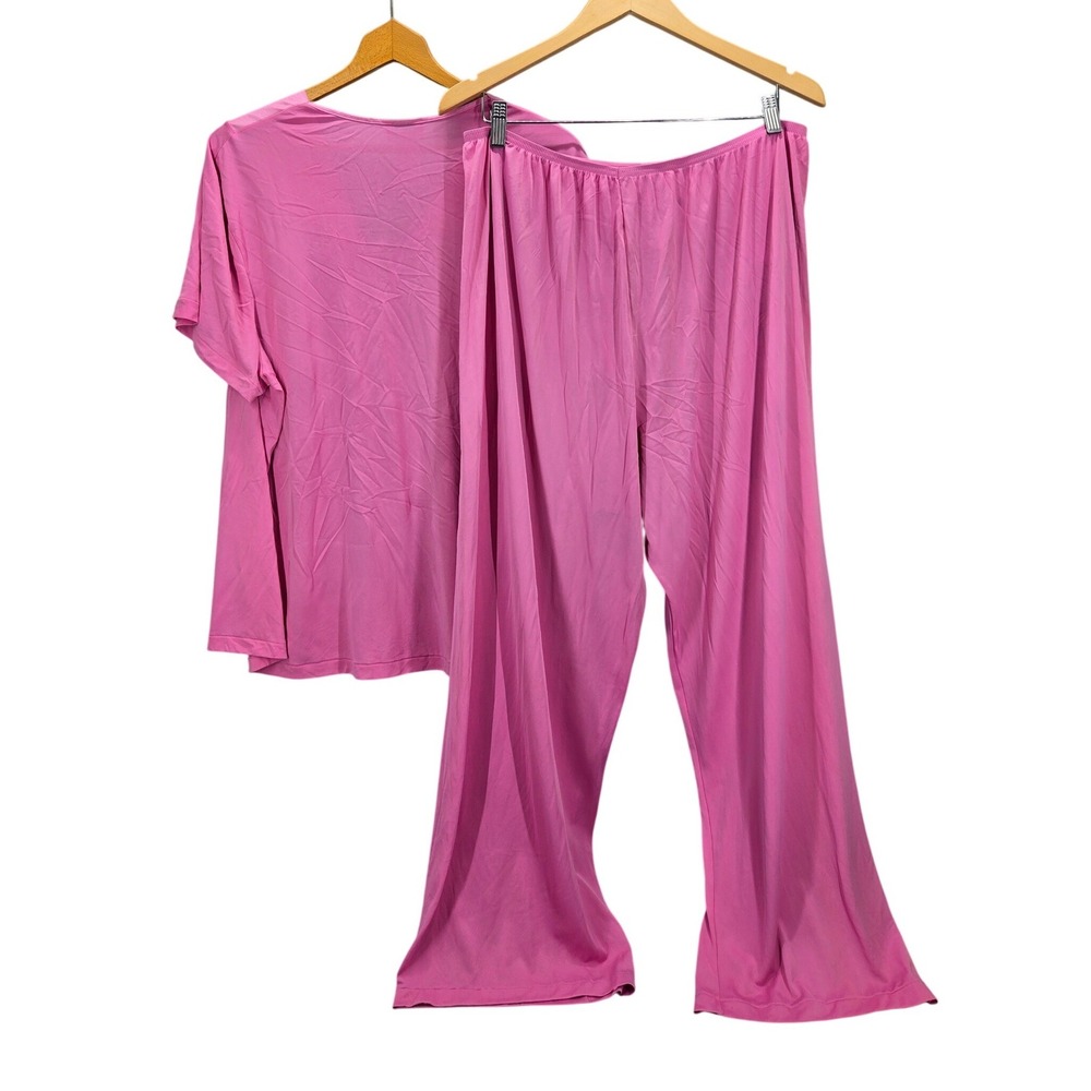 Vanity Fair Pink Nylon Tricot Pajama Set Short Sleeve Button Top Pants XXL - Picture 5 of 8